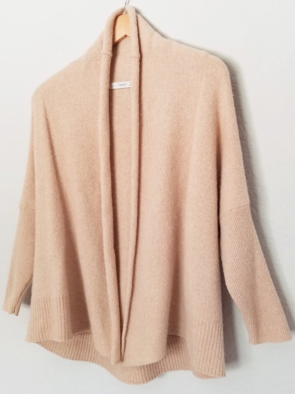 Subtle Luxury Shimmer Cashmere Open Front Cardigan S/M Minimalist Shawl $330